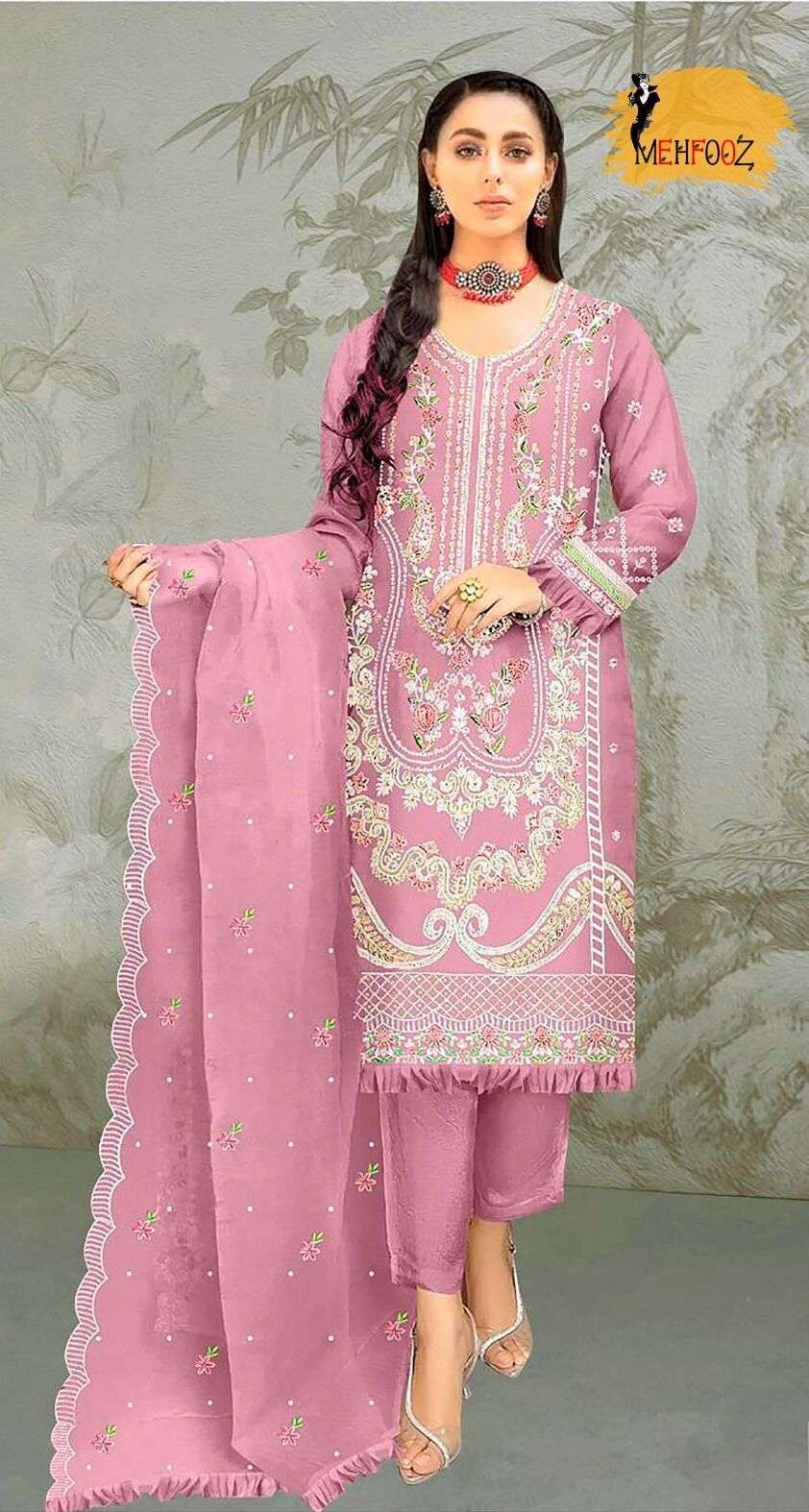 MEHFOOZ ORGANZA EMBRODARY WORK Salwar Kameez Wholesale catalog