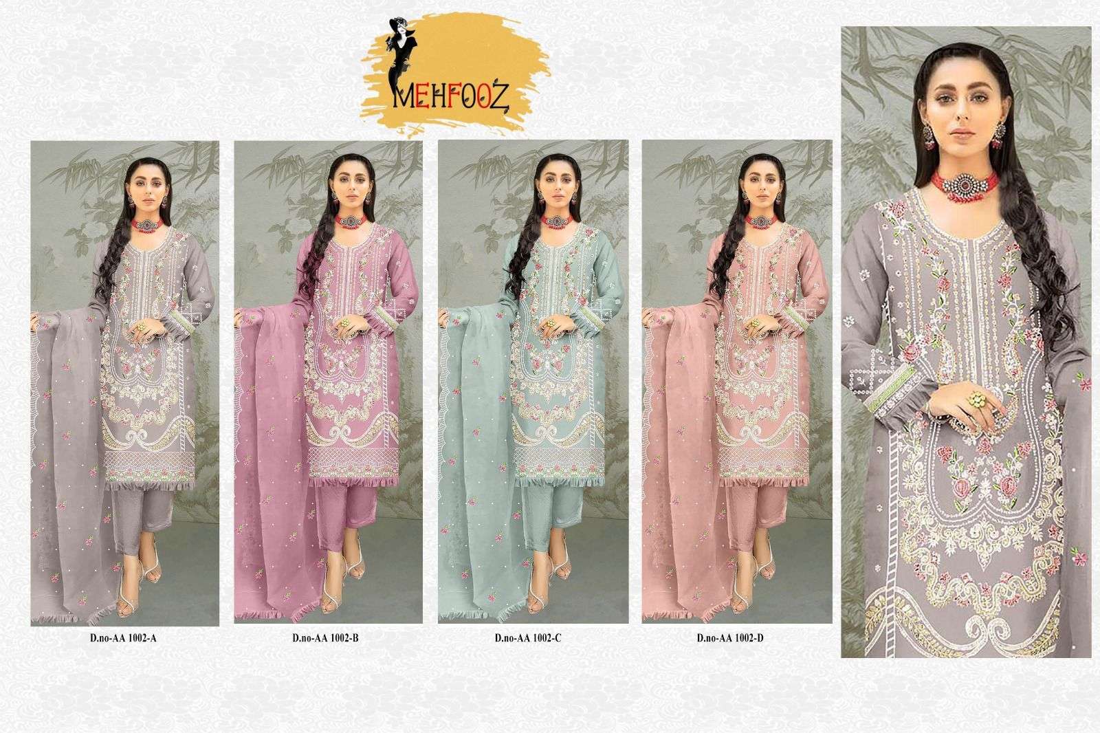MEHFOOZ ORGANZA EMBRODARY WORK Salwar Kameez Wholesale catalog