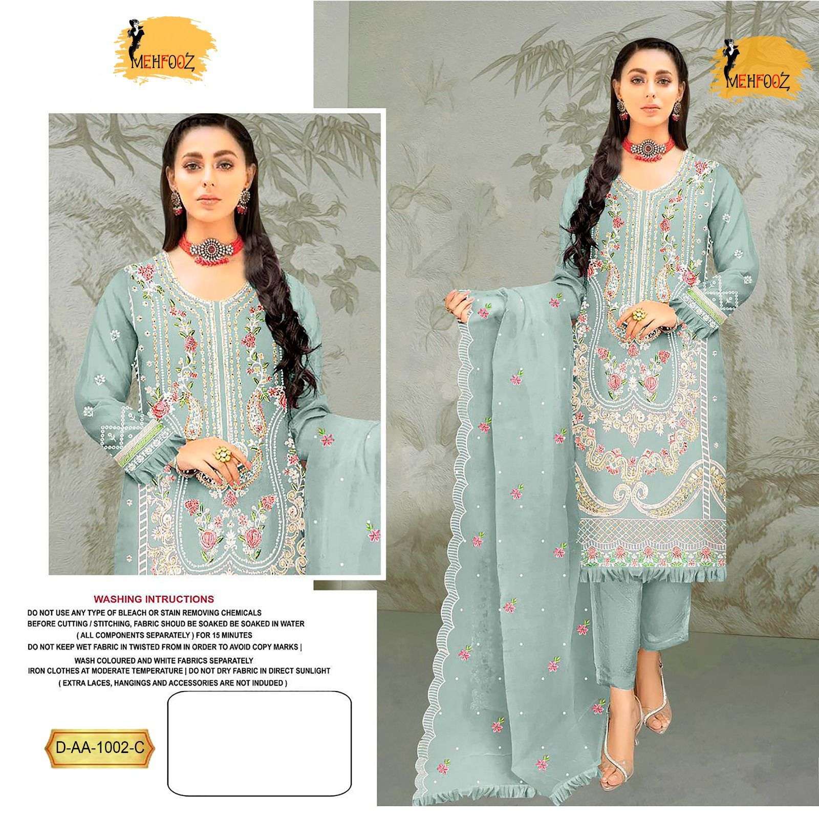 MEHFOOZ ORGANZA EMBRODARY WORK Salwar Kameez Wholesale catalog