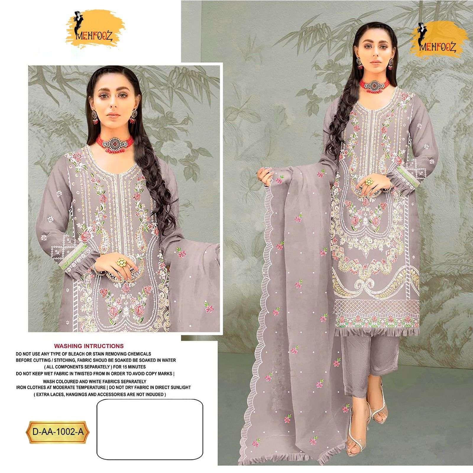 MEHFOOZ ORGANZA EMBRODARY WORK Salwar Kameez Wholesale catalog