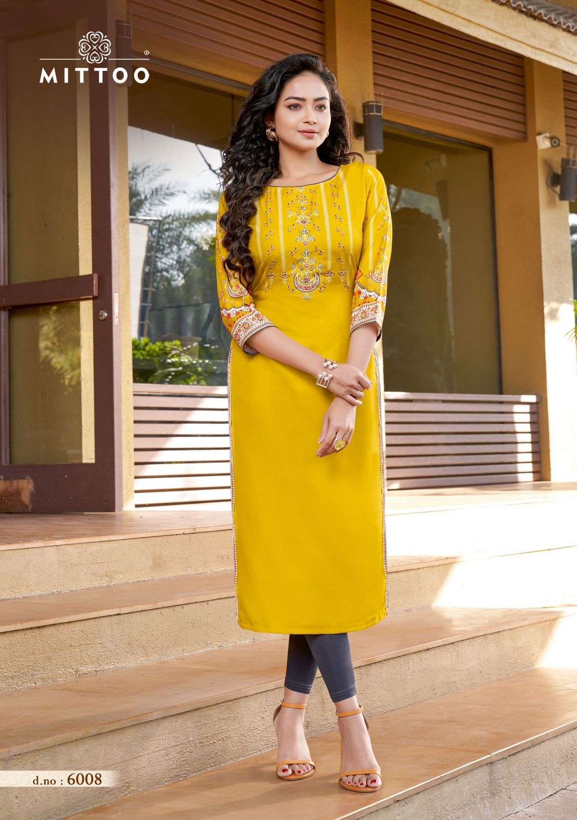 Yellow Color Latest Printed Rayon Kurti with Skirt | All IndiaCollections