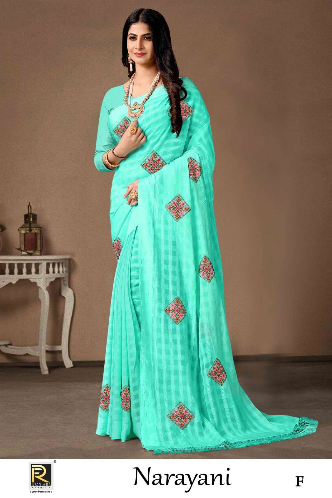NARAYANI  BY RONISHA SAREE  FANCY FABRICS SELF PETTERN WITH SIROSKI DIAMOND AND EMBROIDERY WORK SUPER HIT COLLECTION 
