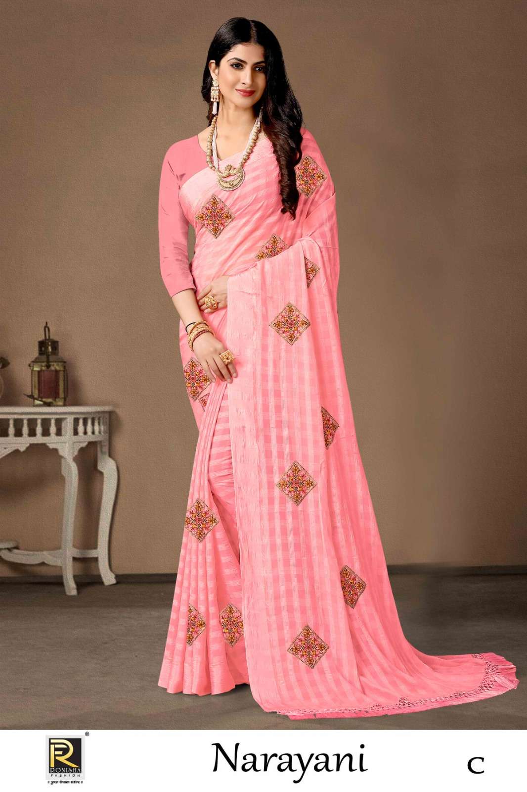 NARAYANI  BY RONISHA SAREE  FANCY FABRICS SELF PETTERN WITH SIROSKI DIAMOND AND EMBROIDERY WORK SUPER HIT COLLECTION 