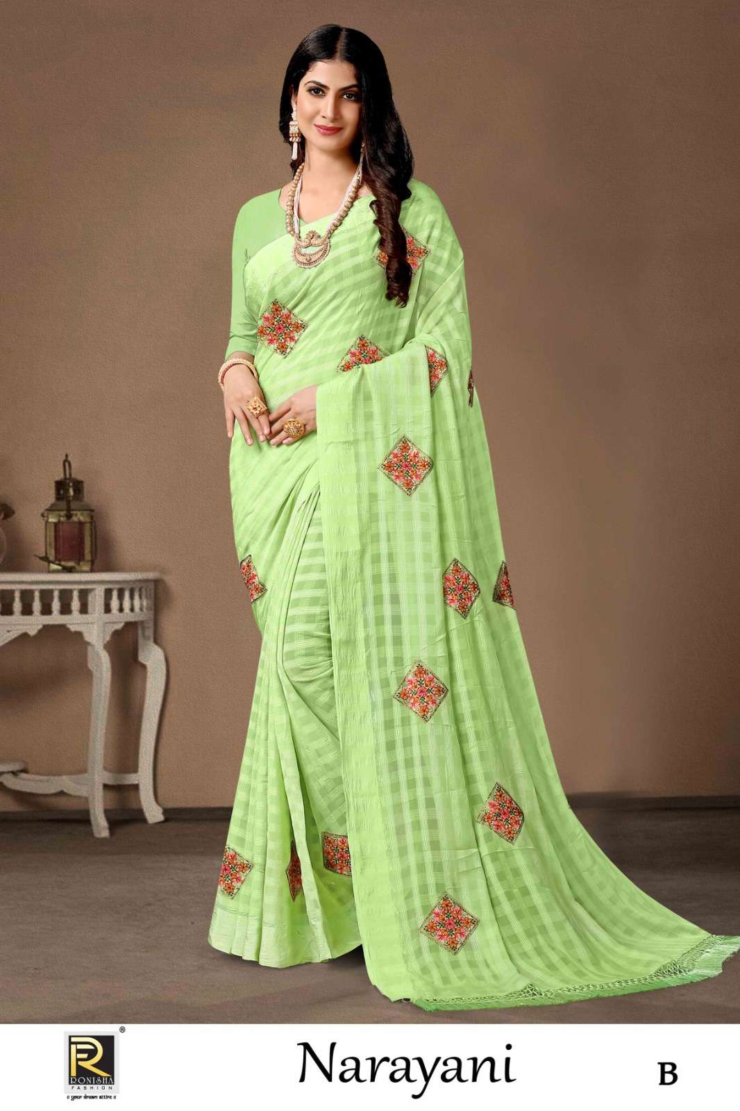 NARAYANI  BY RONISHA SAREE  FANCY FABRICS SELF PETTERN WITH SIROSKI DIAMOND AND EMBROIDERY WORK SUPER HIT COLLECTION 