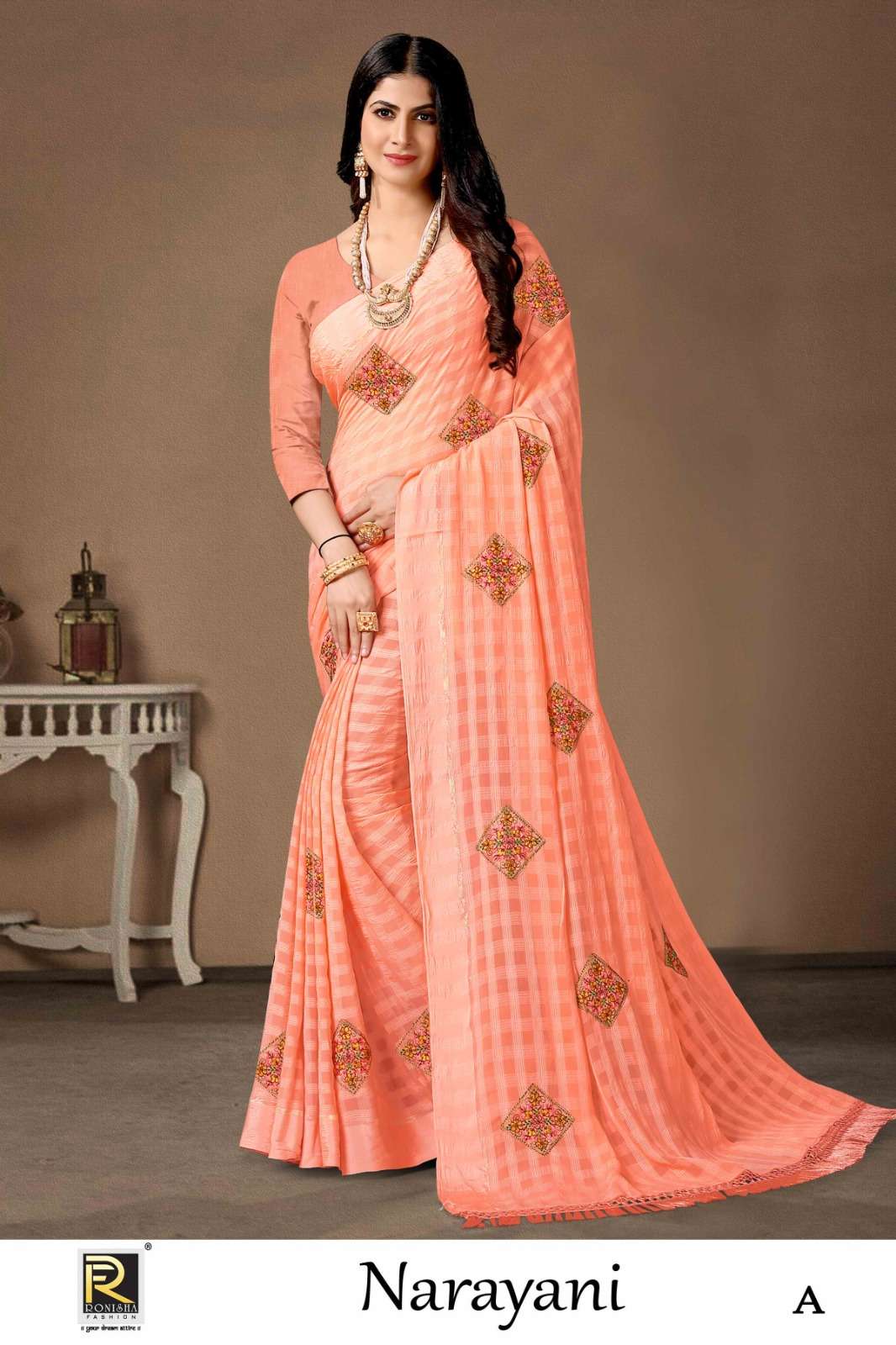 NARAYANI  BY RONISHA SAREE  FANCY FABRICS SELF PETTERN WITH SIROSKI DIAMOND AND EMBROIDERY WORK SUPER HIT COLLECTION 