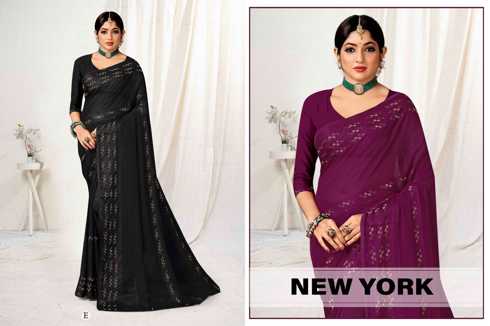 NEW YORK  BY RONISHA SAREE  FANCY FABRICS SELF PETTERN WITH SIROSKI DIAMOND SUPER HIT COLLECTION 