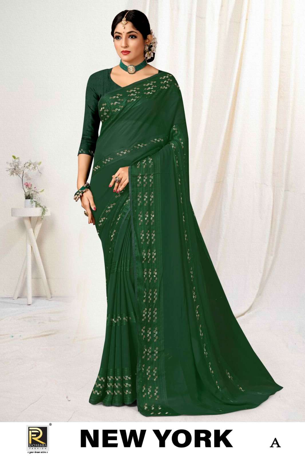NEW YORK  BY RONISHA SAREE  FANCY FABRICS SELF PETTERN WITH SIROSKI DIAMOND SUPER HIT COLLECTION 
