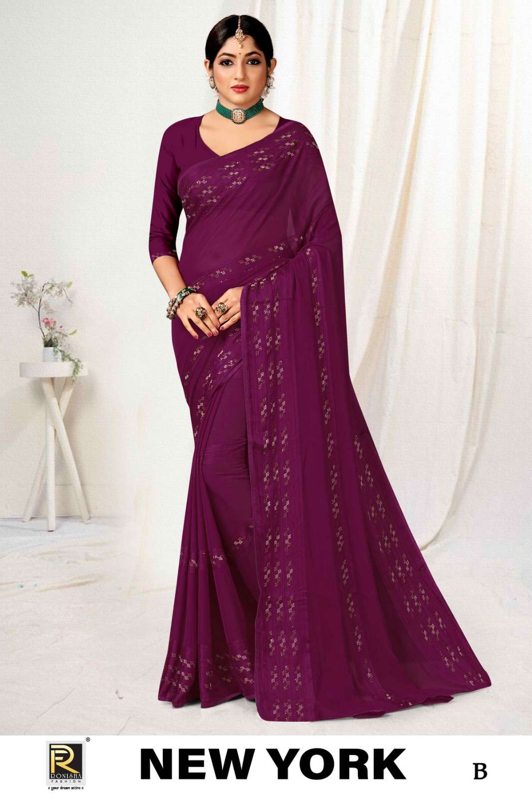 NEW YORK  BY RONISHA SAREE  FANCY FABRICS SELF PETTERN WITH SIROSKI DIAMOND SUPER HIT COLLECTION 