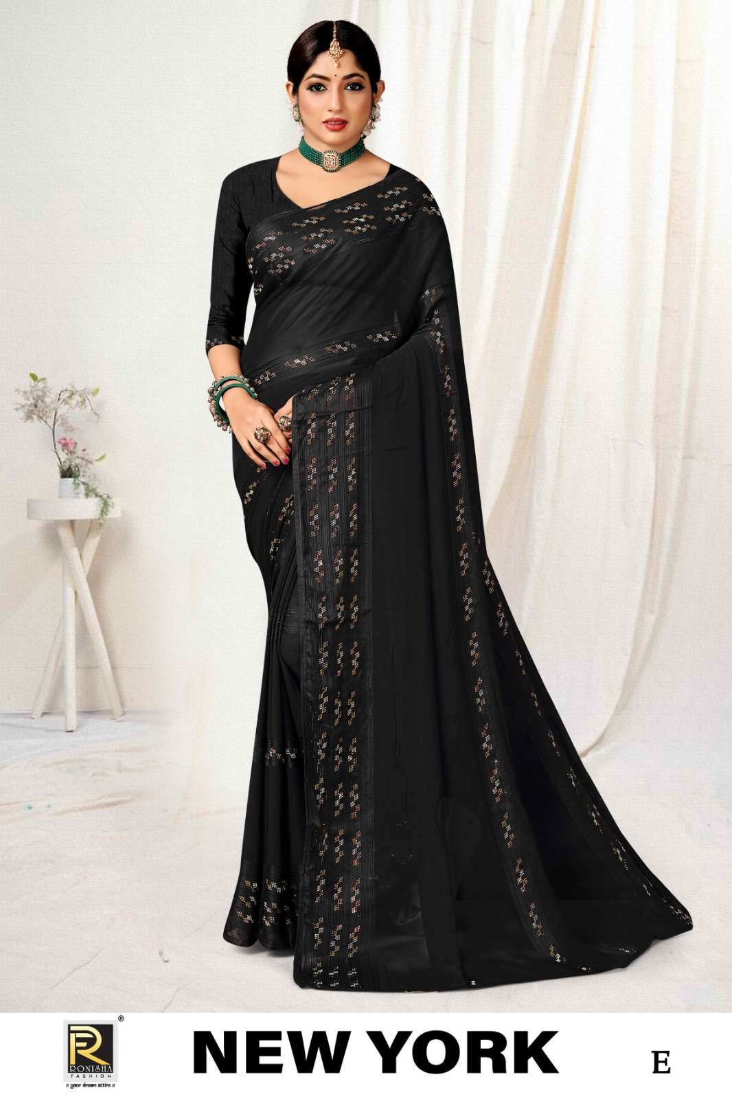 NEW YORK  BY RONISHA SAREE  FANCY FABRICS SELF PETTERN WITH SIROSKI DIAMOND SUPER HIT COLLECTION 