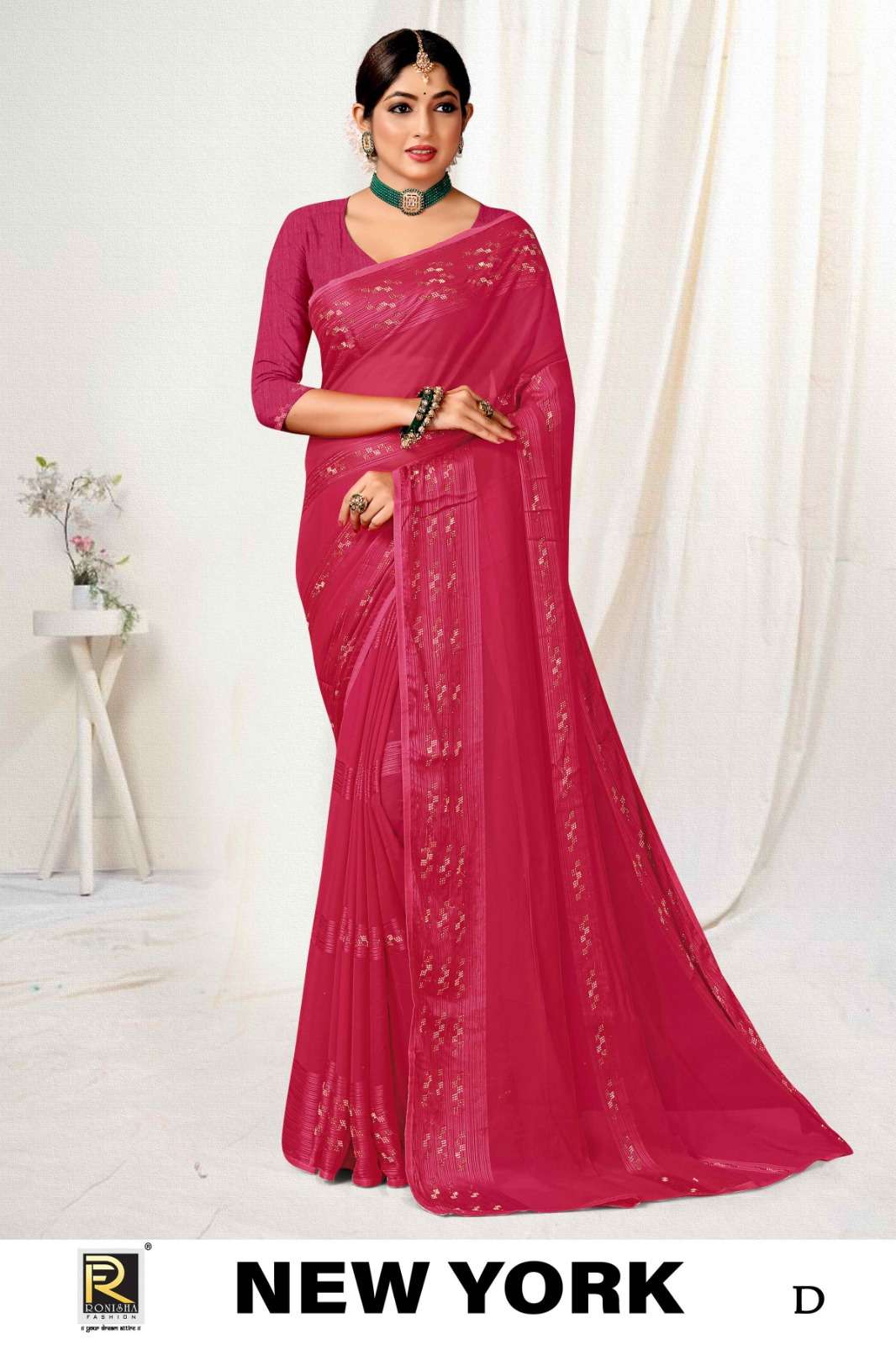 NEW YORK  BY RONISHA SAREE  FANCY FABRICS SELF PETTERN WITH SIROSKI DIAMOND SUPER HIT COLLECTION 