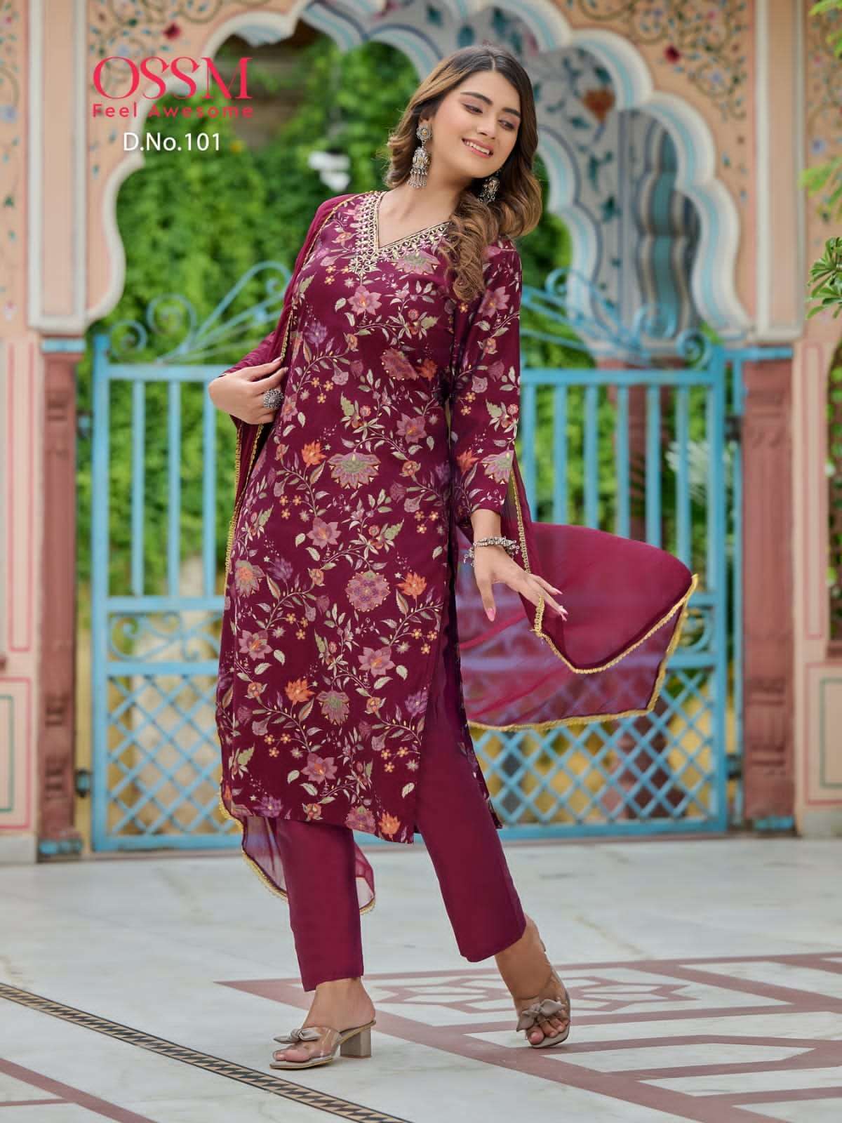 Pink Sunflower Print V-Neck Anarkali Kurti Gown Dress