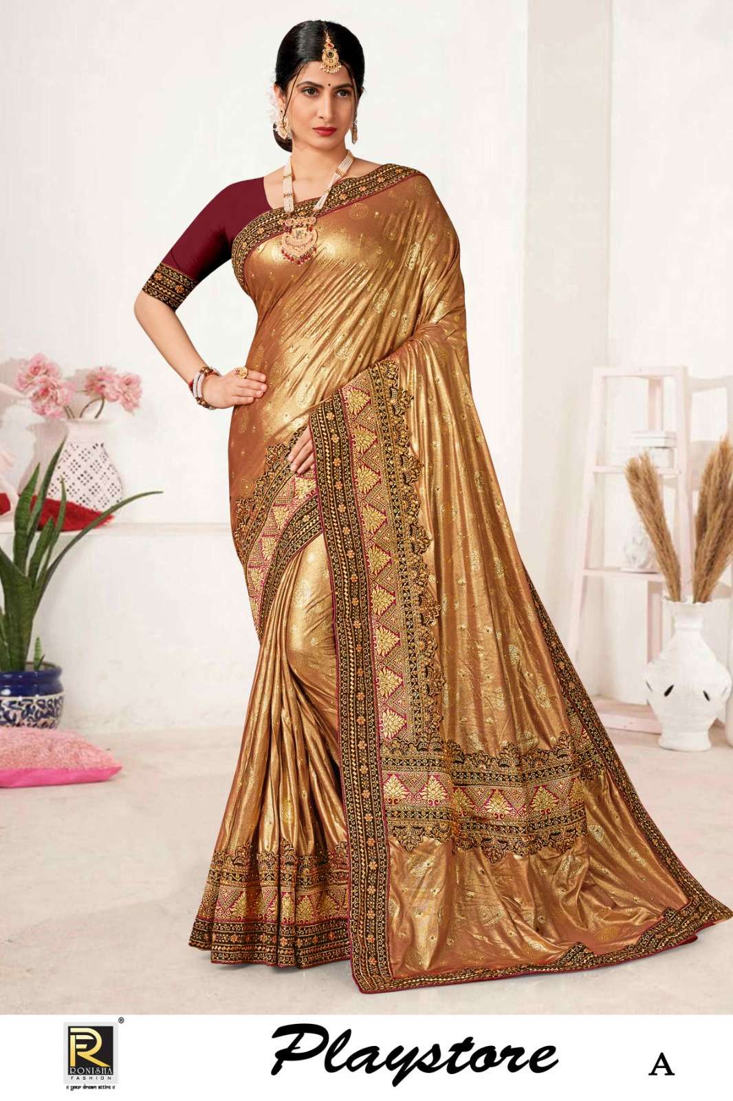PLAYSTORE  BY RONISHA SAREE  FANCY FABRICS WITH SIROSKI DIAMOND AND HEAVY LACE  SUPER HIT COLLECTION 