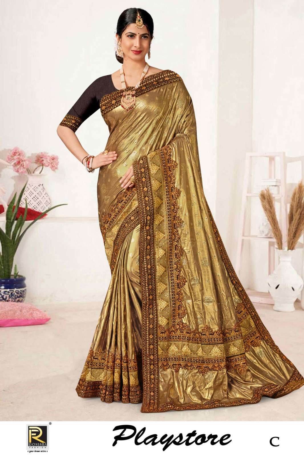 PLAYSTORE  BY RONISHA SAREE  FANCY FABRICS WITH SIROSKI DIAMOND AND HEAVY LACE  SUPER HIT COLLECTION 