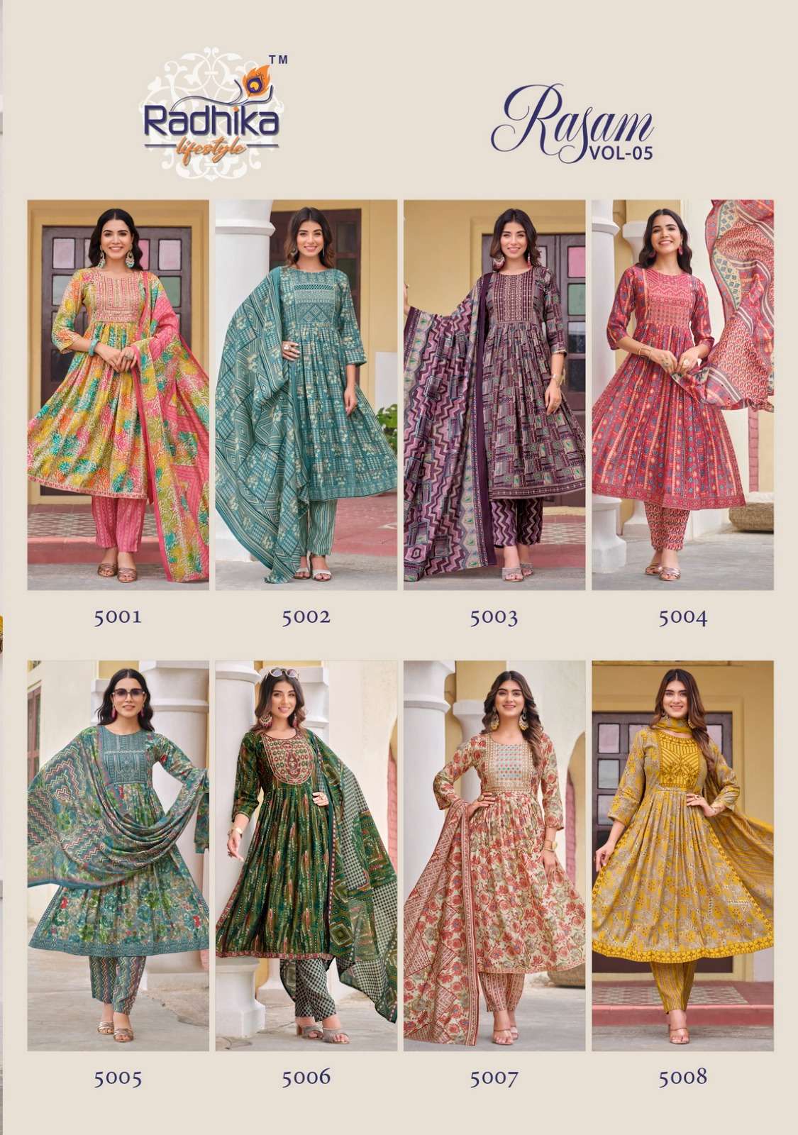RADHIKA LIFE STYLE RASAM Vol - 5 NAYRA CUT GOWN Kurti Wholesale catalog