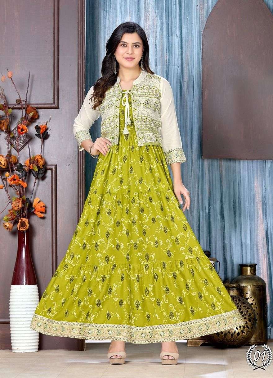 Rayon Long Flair 2 BEAUTY QUEEN THE GLOW ZONE Piece Kurti Wholesale catalog