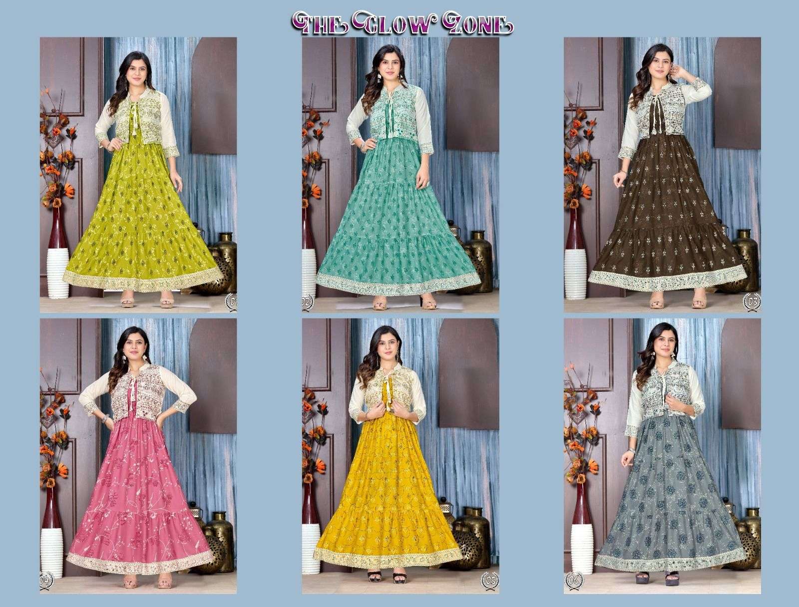 Rayon Long Flair 2 BEAUTY QUEEN THE GLOW ZONE Piece Kurti Wholesale catalog