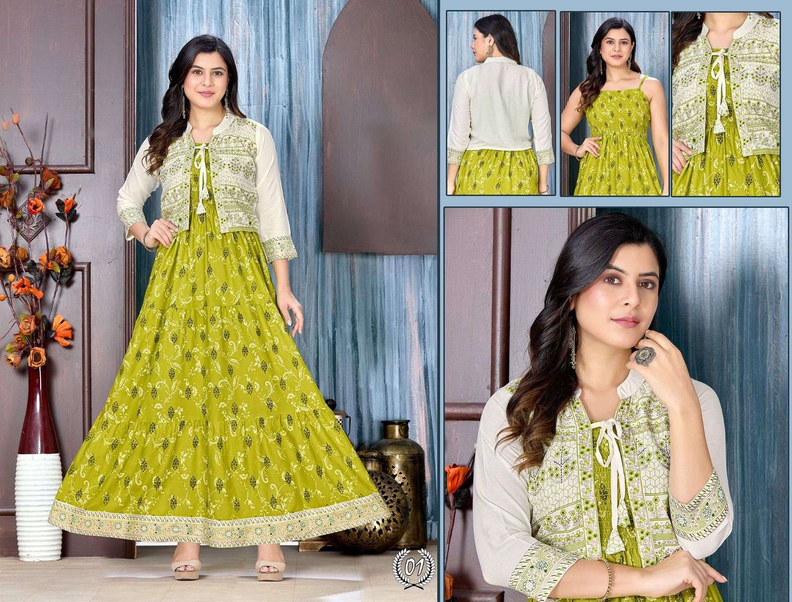 Rayon Long Flair 2 BEAUTY QUEEN THE GLOW ZONE Piece Kurti Wholesale catalog