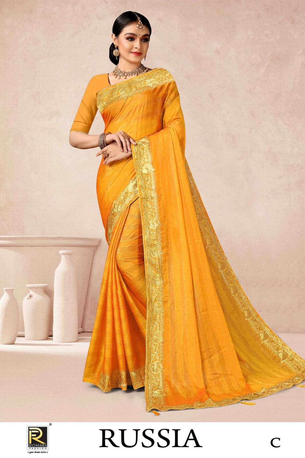 RUSSIA  BY RONISHA SAREE  FANCY FABRICS WITH SIROSKI DIAMOND AND EMBROIDERY WORK SUPER HIT COLLECTION 