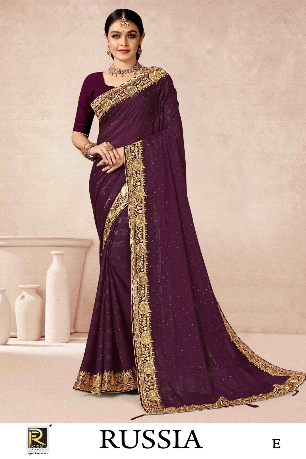 RUSSIA  BY RONISHA SAREE  FANCY FABRICS WITH SIROSKI DIAMOND AND EMBROIDERY WORK SUPER HIT COLLECTION 