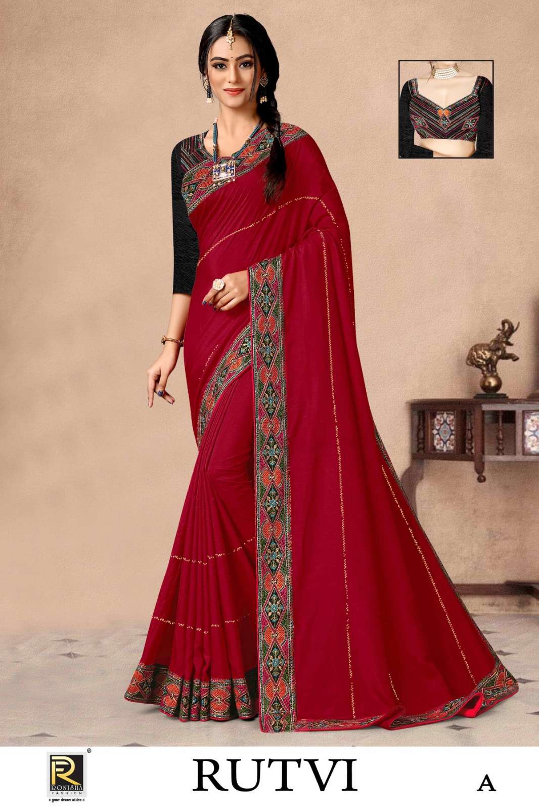 RUTVI  BY RONISHA SAREE  FANCY FABRICS  SIROSKI DIAMOND AND EMBROIDERY WORK LACE SUPER HIT COLLECTION 