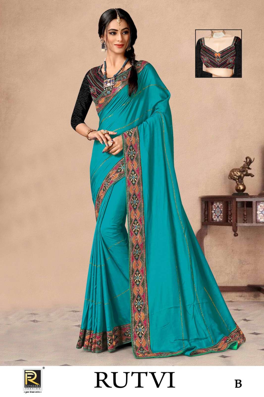 RUTVI  BY RONISHA SAREE  FANCY FABRICS  SIROSKI DIAMOND AND EMBROIDERY WORK LACE SUPER HIT COLLECTION 