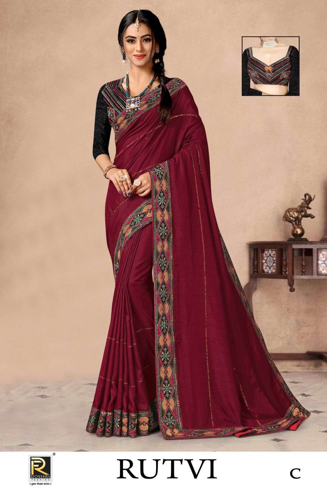 RUTVI  BY RONISHA SAREE  FANCY FABRICS  SIROSKI DIAMOND AND EMBROIDERY WORK LACE SUPER HIT COLLECTION 
