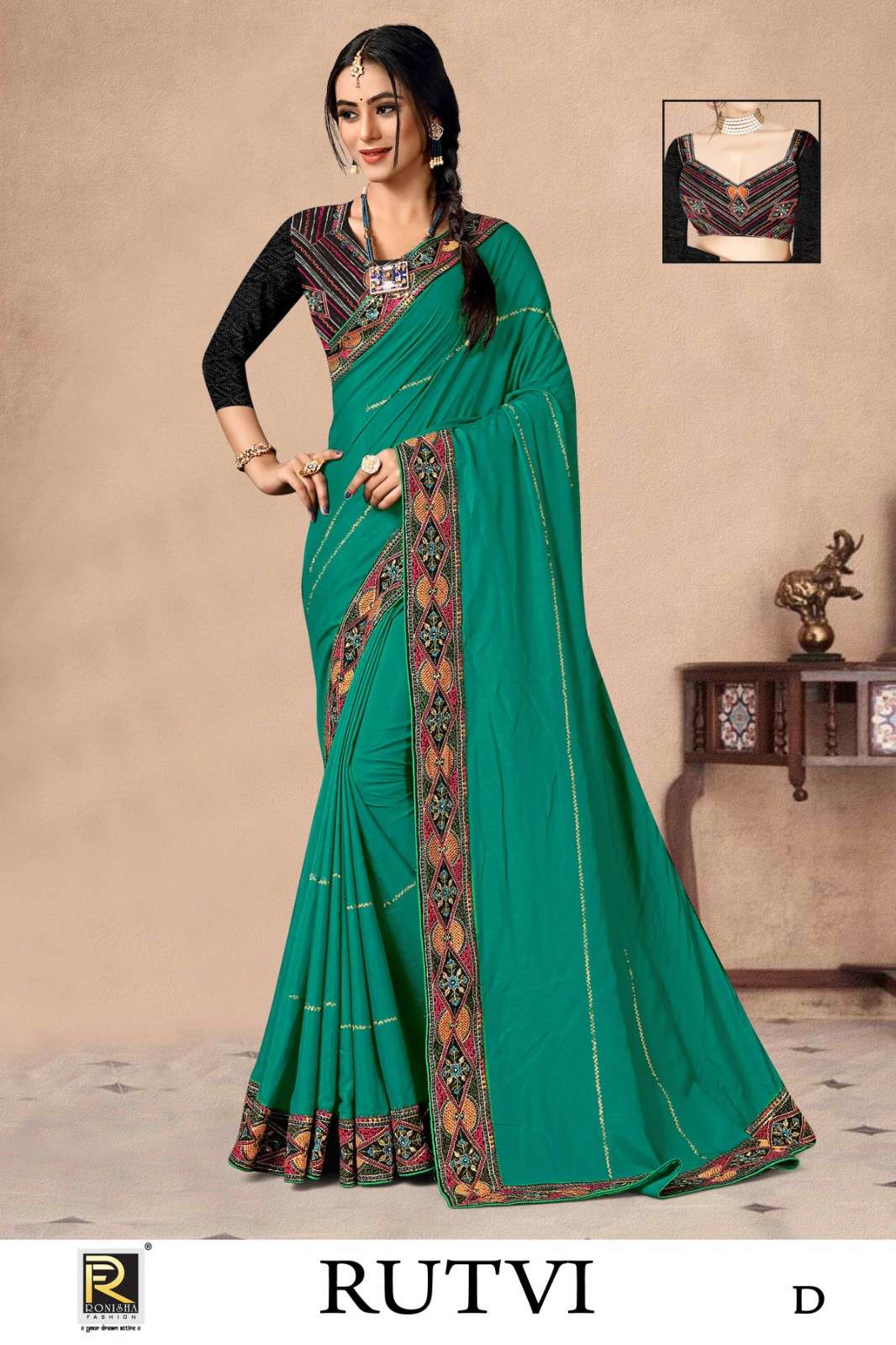 RUTVI  BY RONISHA SAREE  FANCY FABRICS  SIROSKI DIAMOND AND EMBROIDERY WORK LACE SUPER HIT COLLECTION 