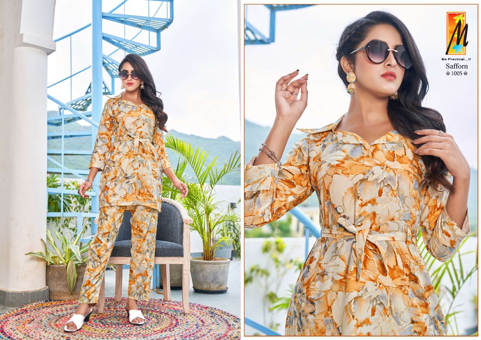 SAFFRON CO-ORD SET  RAYON FOIL PRINT Kurti Wholesale catalog