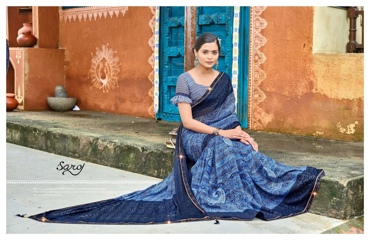Saroj Aashiyana Vol-1 Designer Moss chiffon Saree Wholesale catalog
