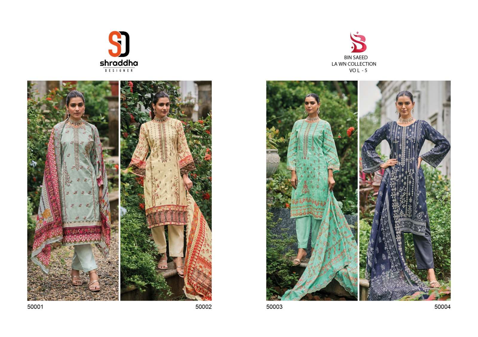 Shraddha Bin Saeed Lawn Collrction Vol 5 Pakistani Salwar Suits Wholesale catalog