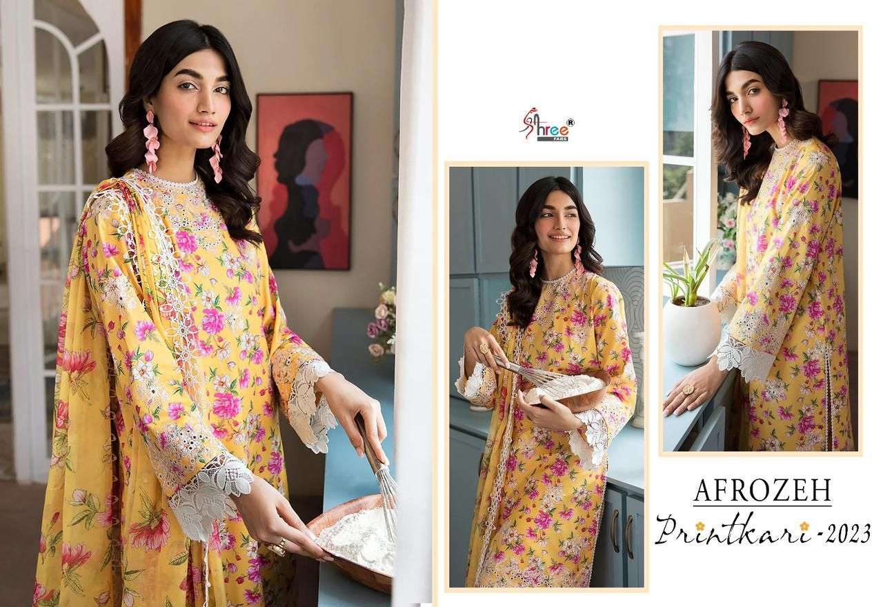 Shree Afrozeh Printhari 2023 Cotton Dupatta Salwar Suits Collection Wholesale catalog