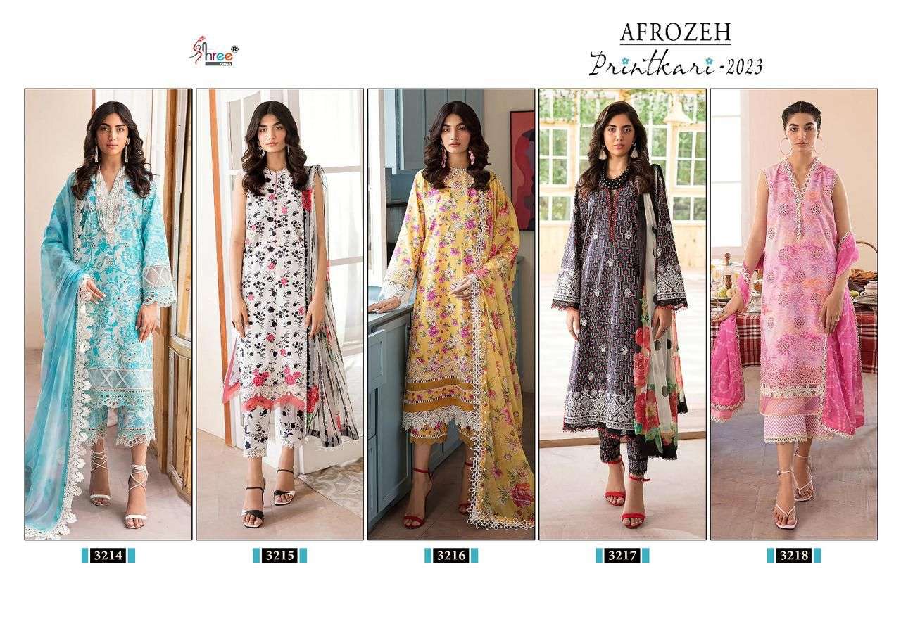 Shree Afrozeh Printhari 2023 Cotton Dupatta Salwar Suits Collection Wholesale catalog