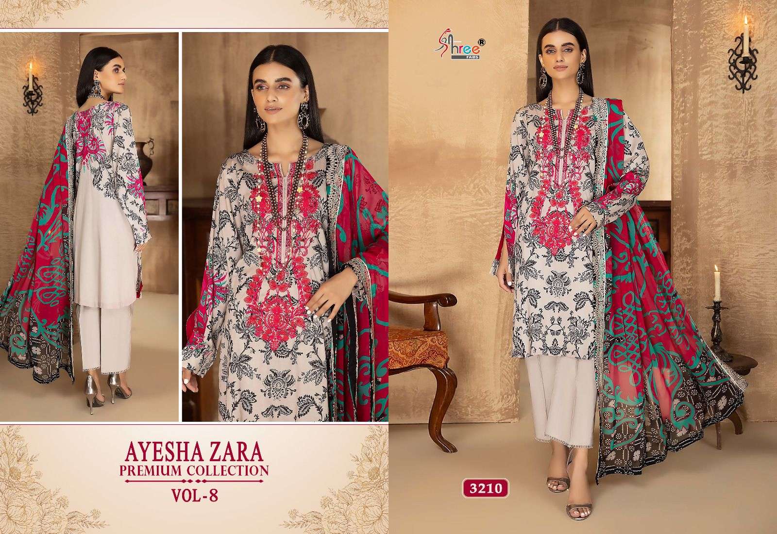 Shree Ayesha Zara Premium Collection 8 Chiffon Dupatta Pakistani Suits Wholesale catalog