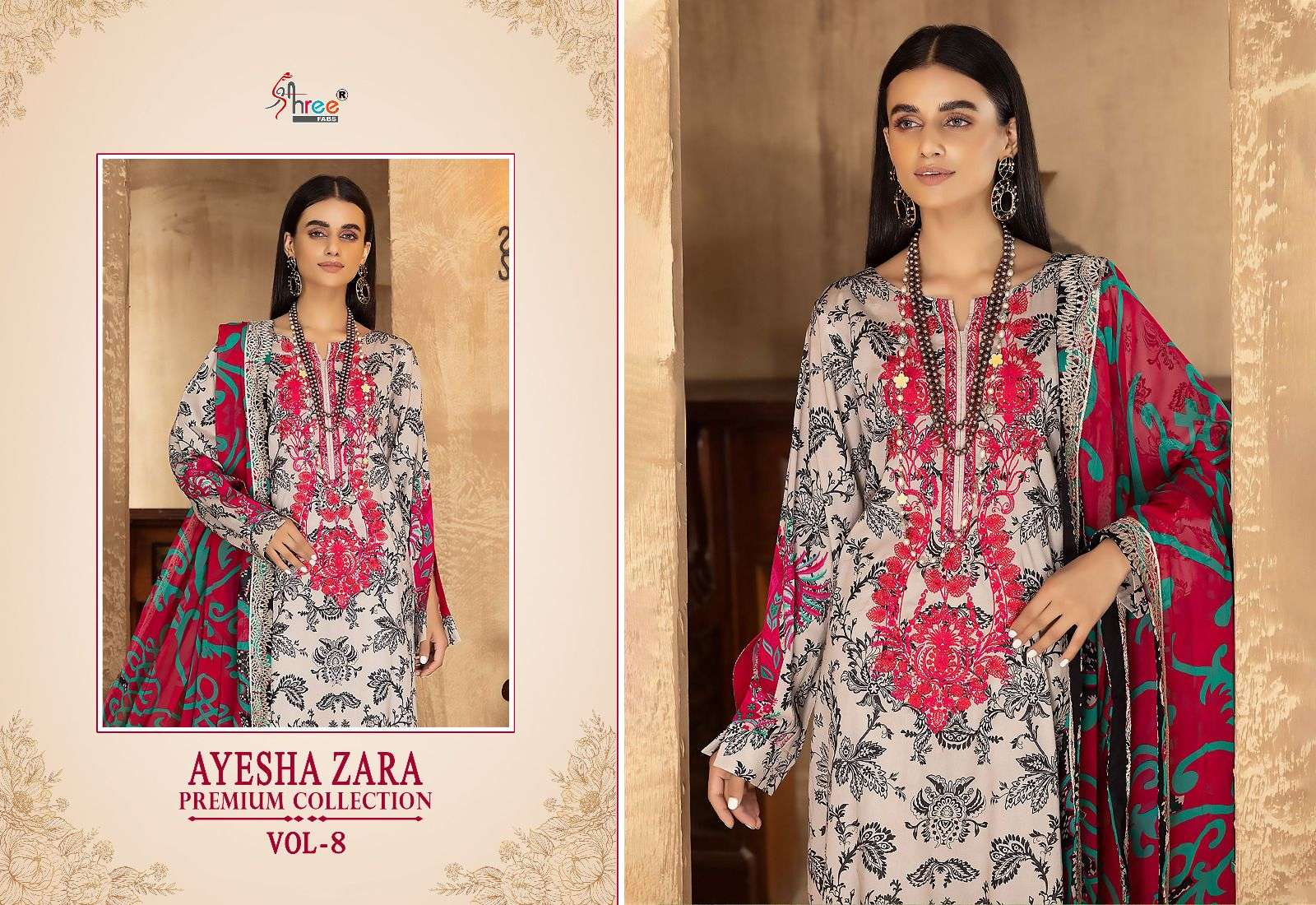 Shree Ayesha Zara Premium Collection 8 Chiffon Dupatta Pakistani Suits Wholesale catalog