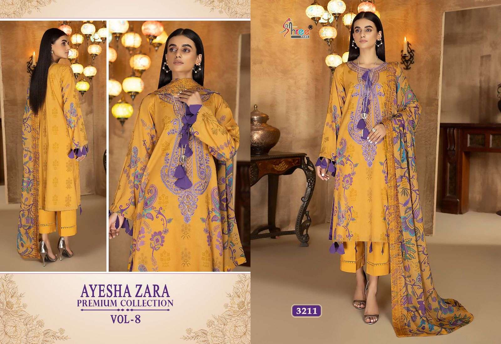 Shree Ayesha Zara Premium Collection 8 Chiffon Dupatta Pakistani Suits Wholesale catalog