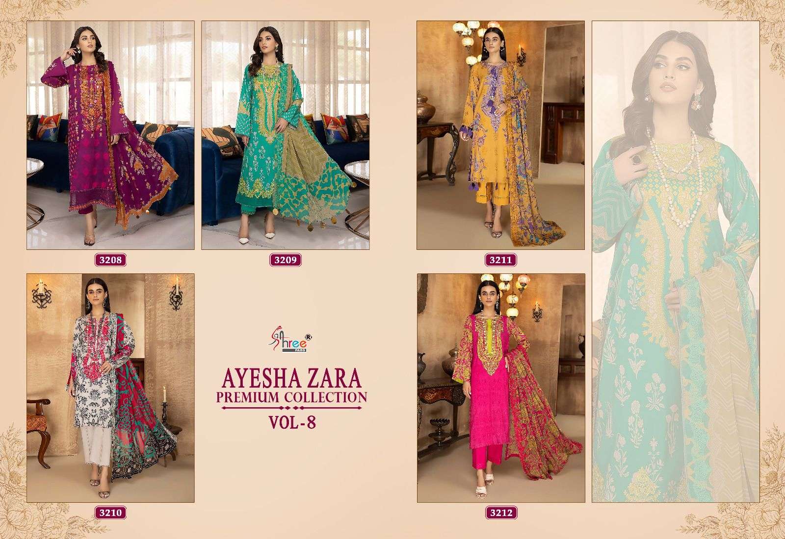Shree Ayesha Zara Premium Collection 8 Chiffon Dupatta Pakistani Suits Wholesale catalog