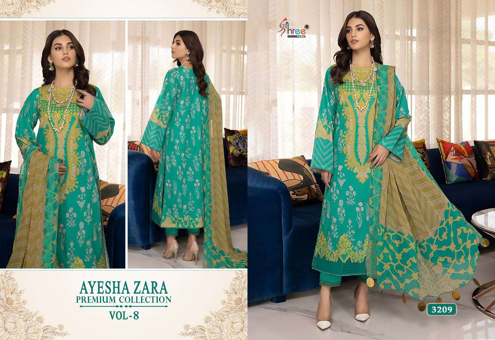 Shree Ayesha Zara Premium Collection 8 Chiffon Dupatta Pakistani Suits Wholesale catalog