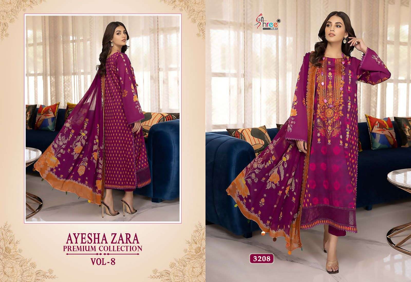 Shree Ayesha Zara Premium Collection 8 Chiffon Dupatta Pakistani Suits Wholesale catalog