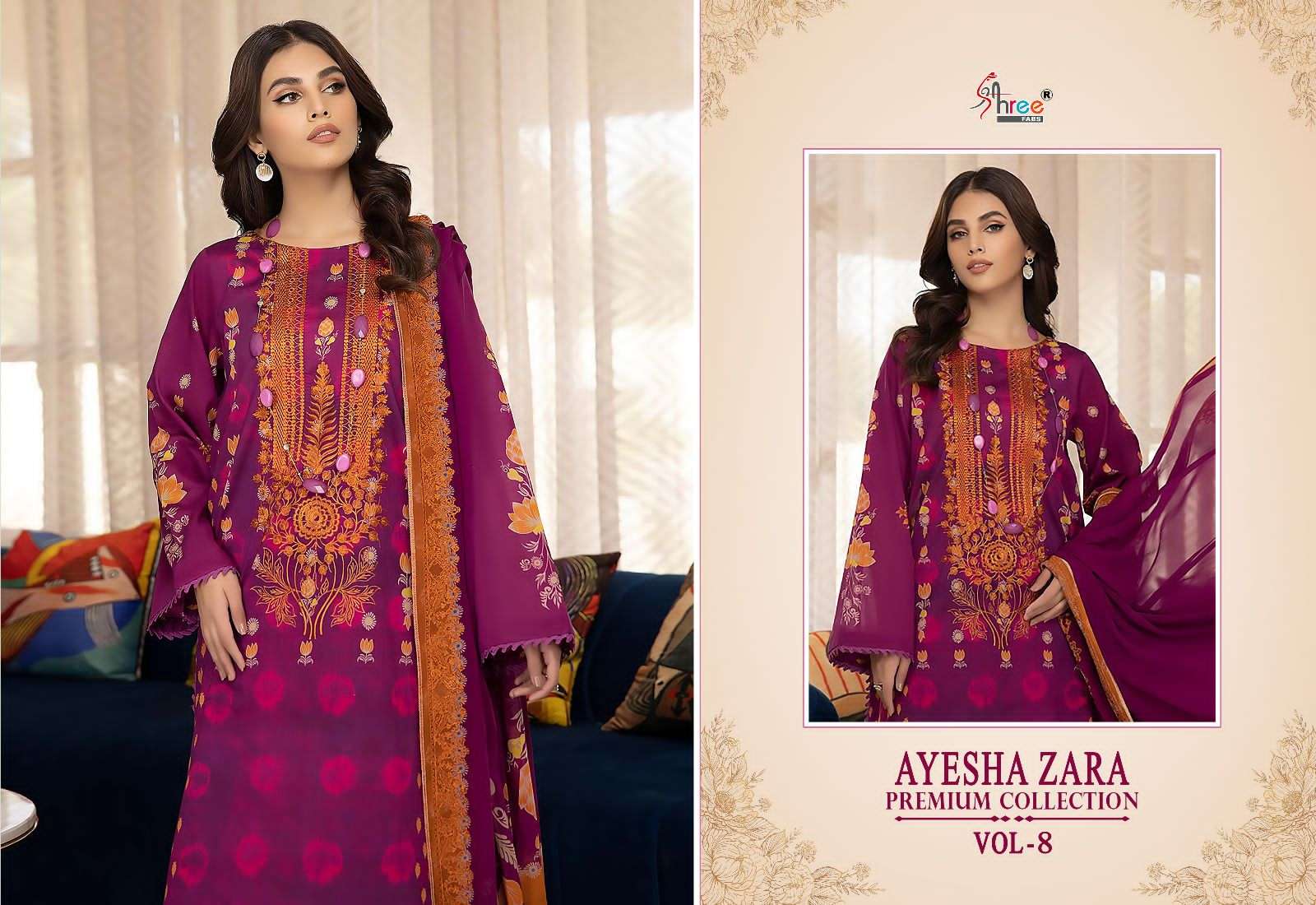 Shree Ayesha Zara Premium Collection 8 Chiffon Dupatta Pakistani Suits Wholesale catalog