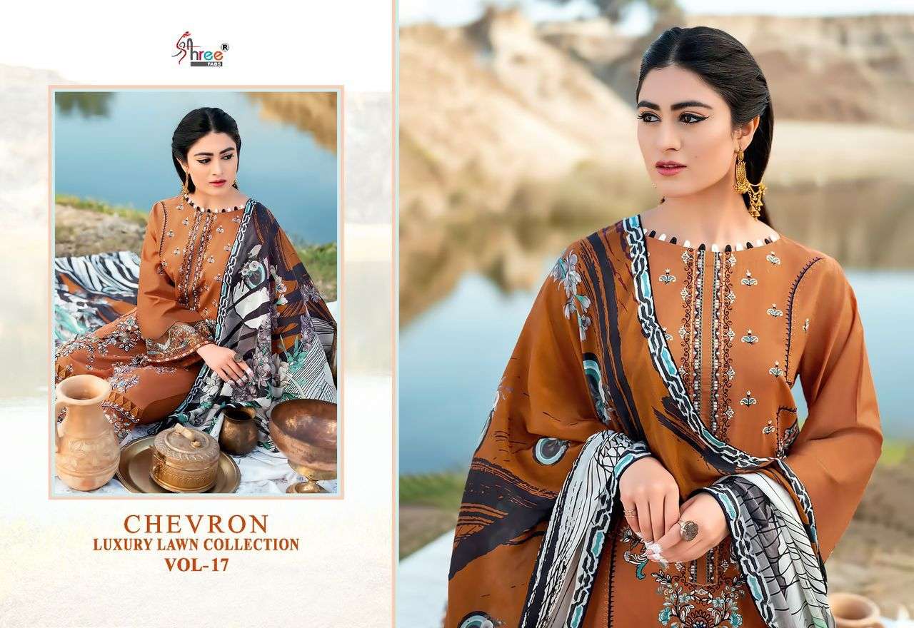 Shree Chevron Luxury Lawn Collection Vol 17 Chiffon Dupatta Wholesale catalog