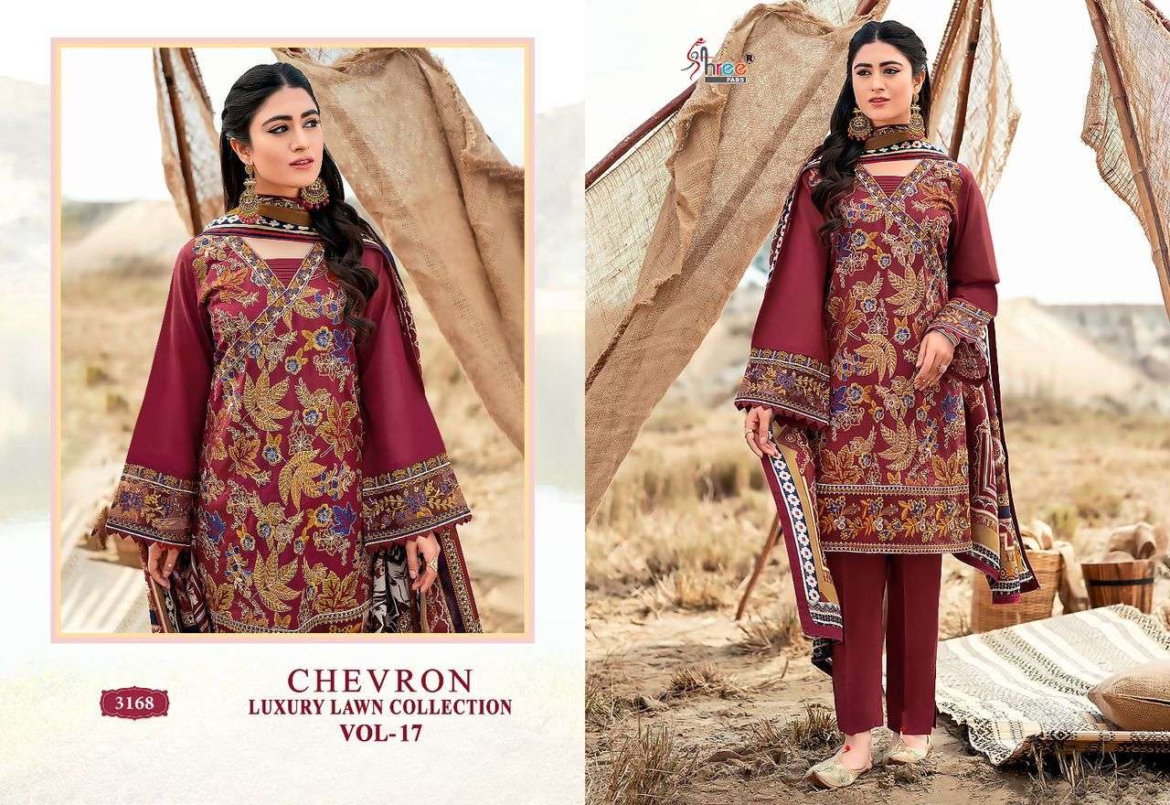 Shree Chevron Luxury Lawn Collection Vol 17 Chiffon Dupatta Wholesale catalog