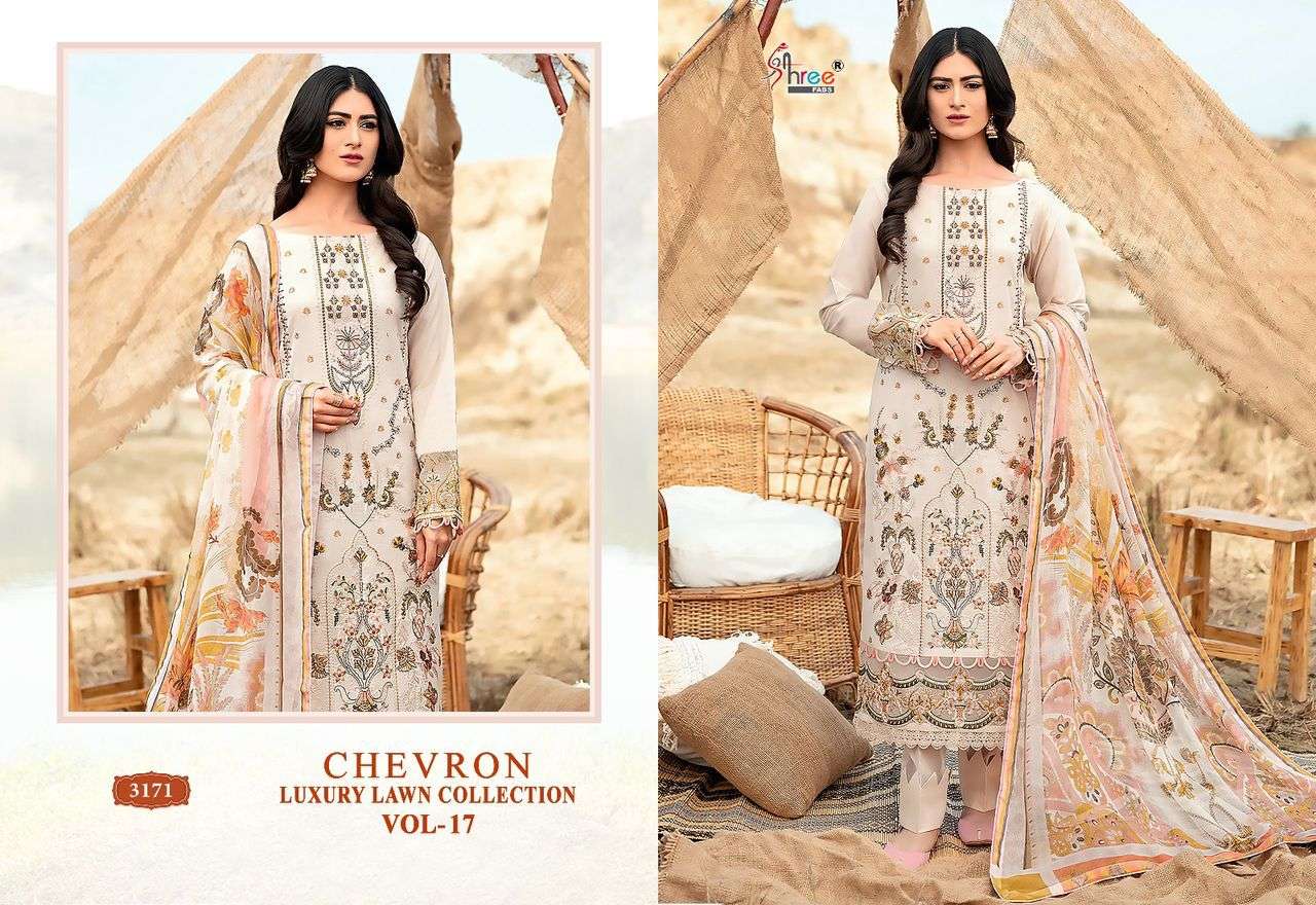 Shree Chevron Luxury Lawn Collection Vol 17 Chiffon Dupatta Wholesale catalog