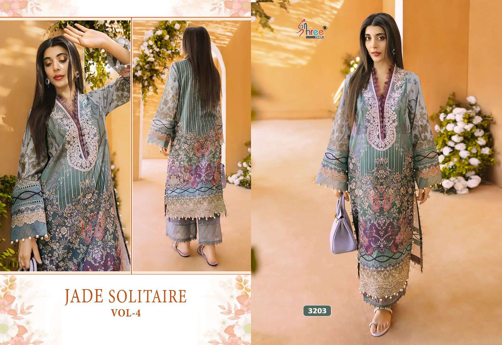 Shree Jade Solitaire Vol 4 Chiffon Dupatta Pakistani Salwar Suits Wholesale catalog