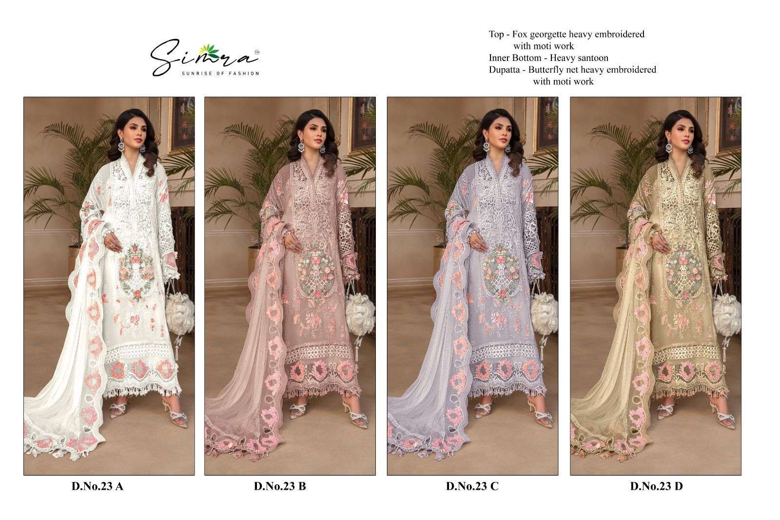 SIMRA 23 A TO D FOX GEORGETTE HEAVY EMBROIDERED Salwar Kameez Wholesale catalog
