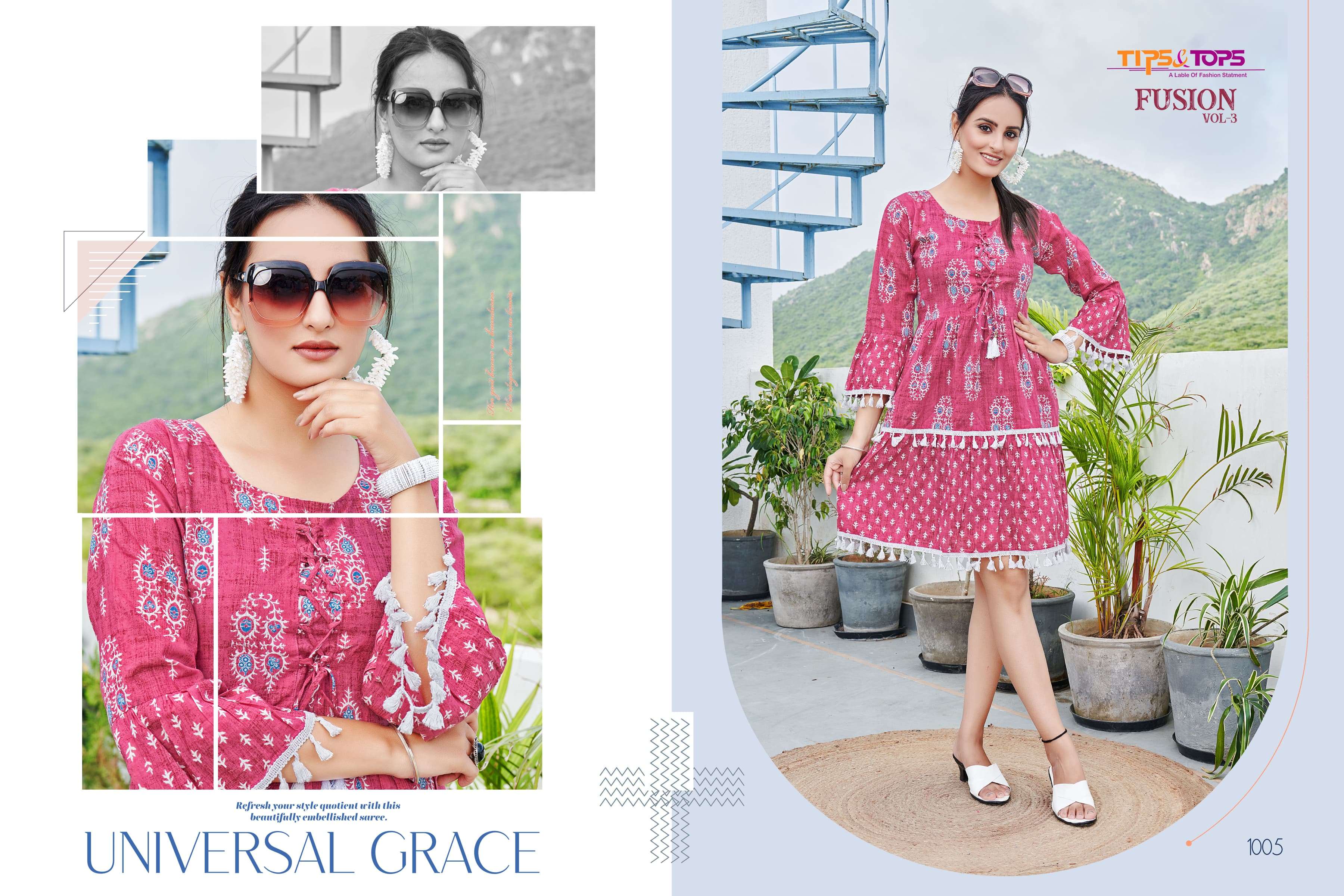 TIPS & TOPS FUSION Vol 03 Cotton Prints 60*60 Kurti Wholesale catalog