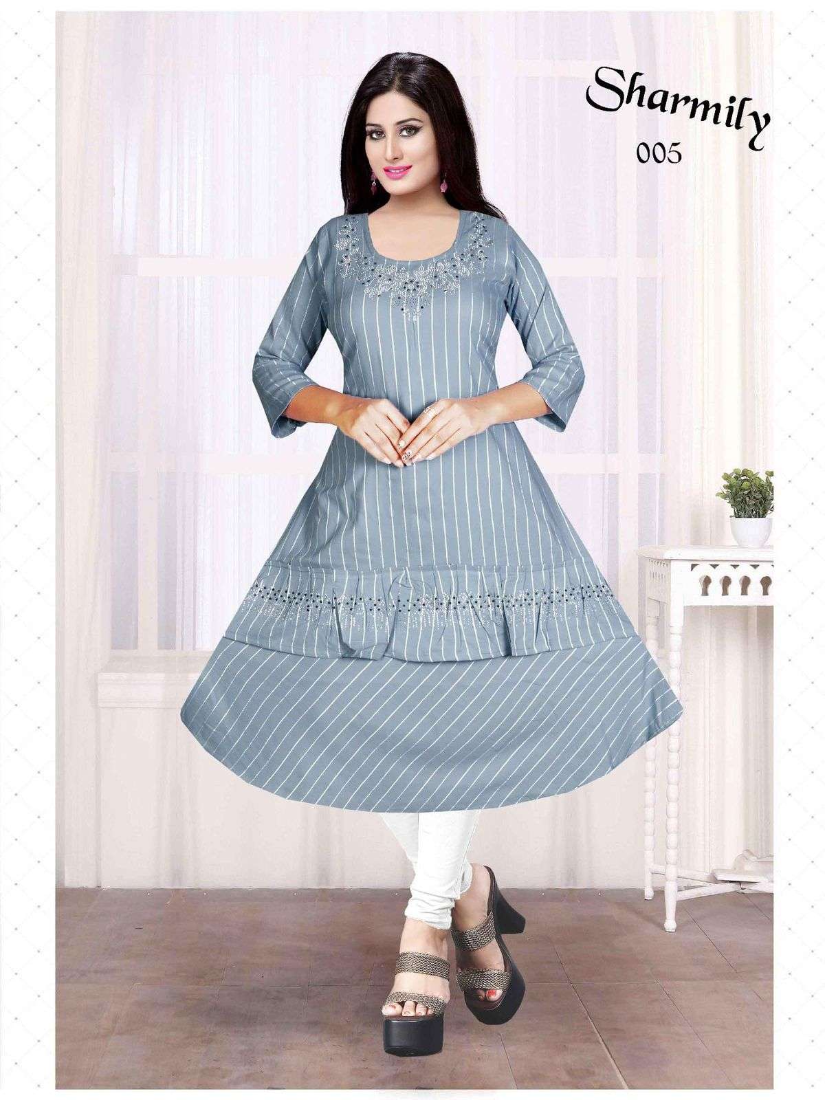 Trendy Sharmily Fancy Fabric Ston Work Kurti Wholesale catalog