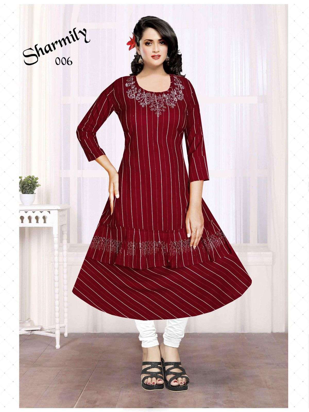 Trendy Sharmily Fancy Fabric Ston Work Kurti Wholesale catalog
