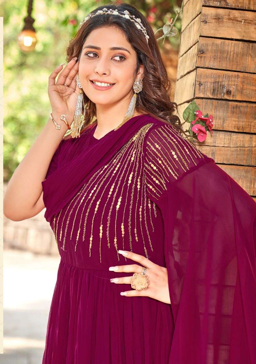 Wanna Pink Super Fancy Gown Kurti Wholesale catalog