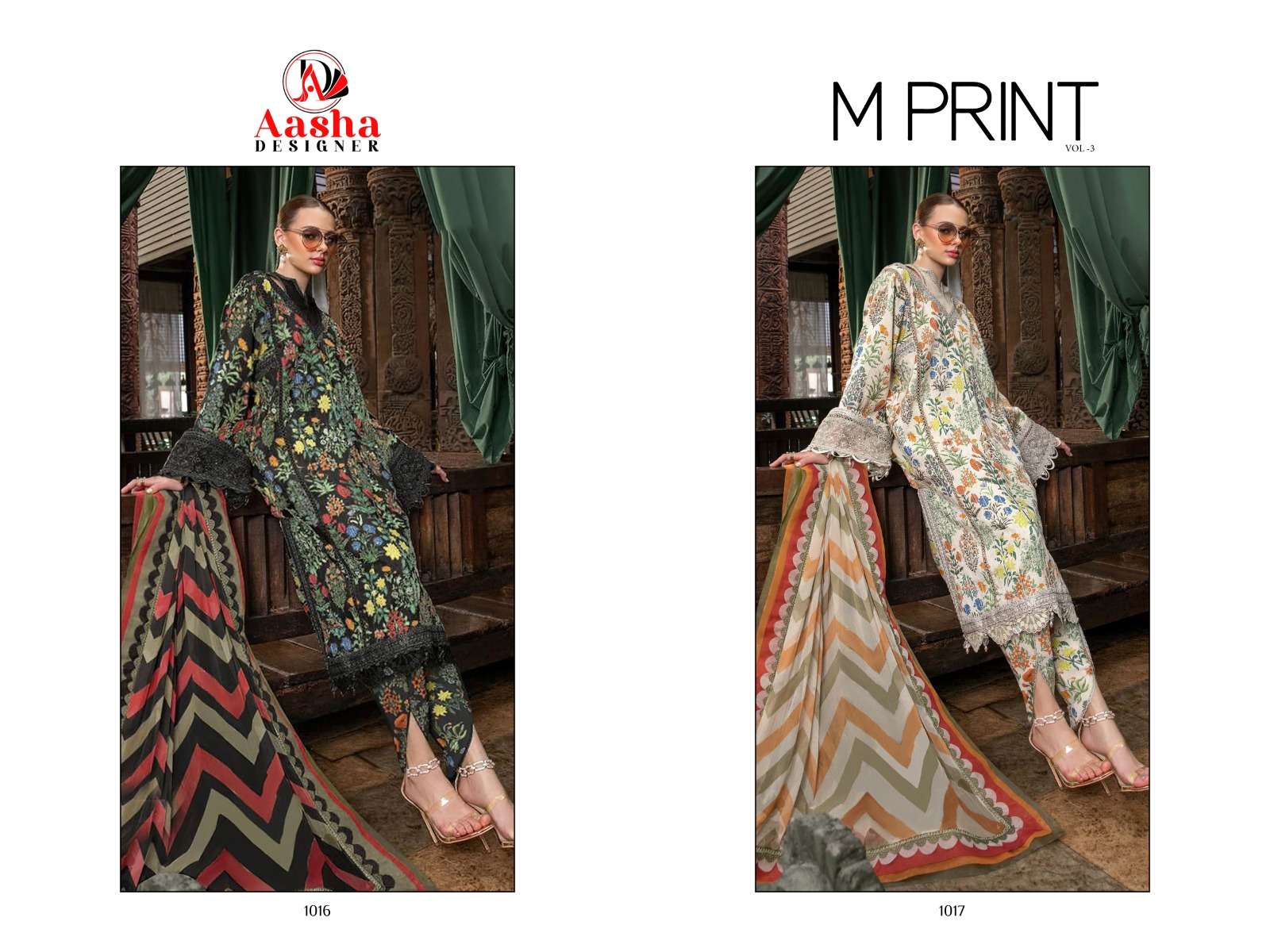 Aasha M Print Vol 3 Chiffon Duppata Pakstani Salwar Suit Wholesale catalog