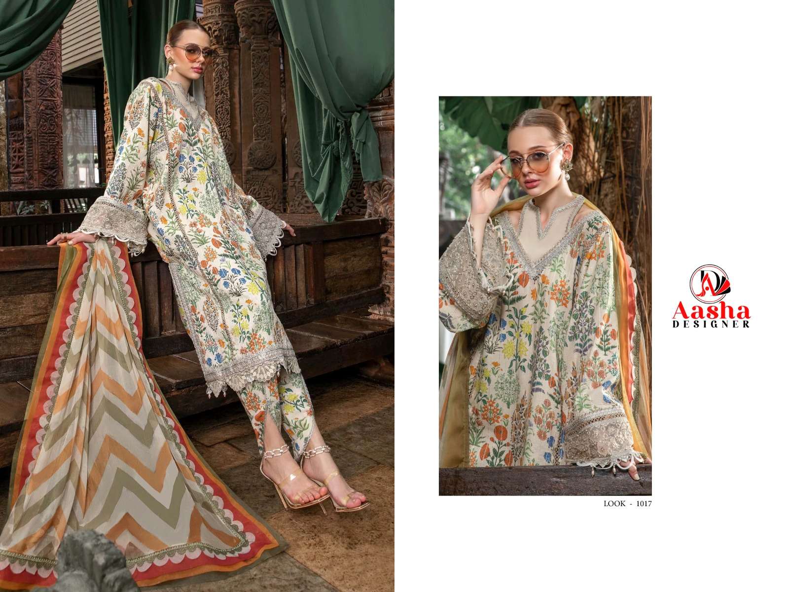 Aasha M Print Vol 3 Chiffon Duppata Pakstani Salwar Suit Wholesale catalog